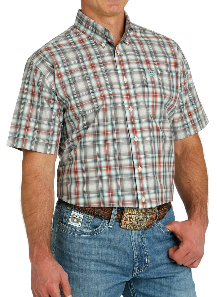 Men's Cinch Red/Gray Plaid Short Sleeve Shirt