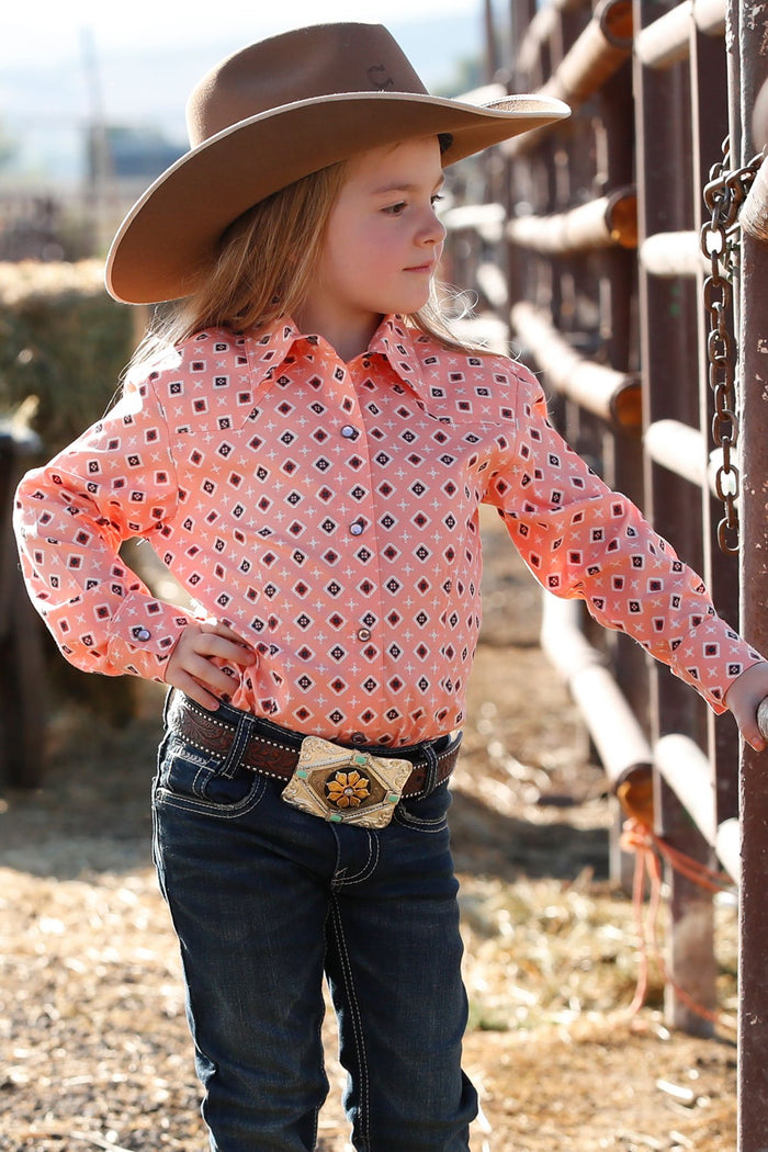 Girl's Cruel Girl Geometric Peach Western Shirt