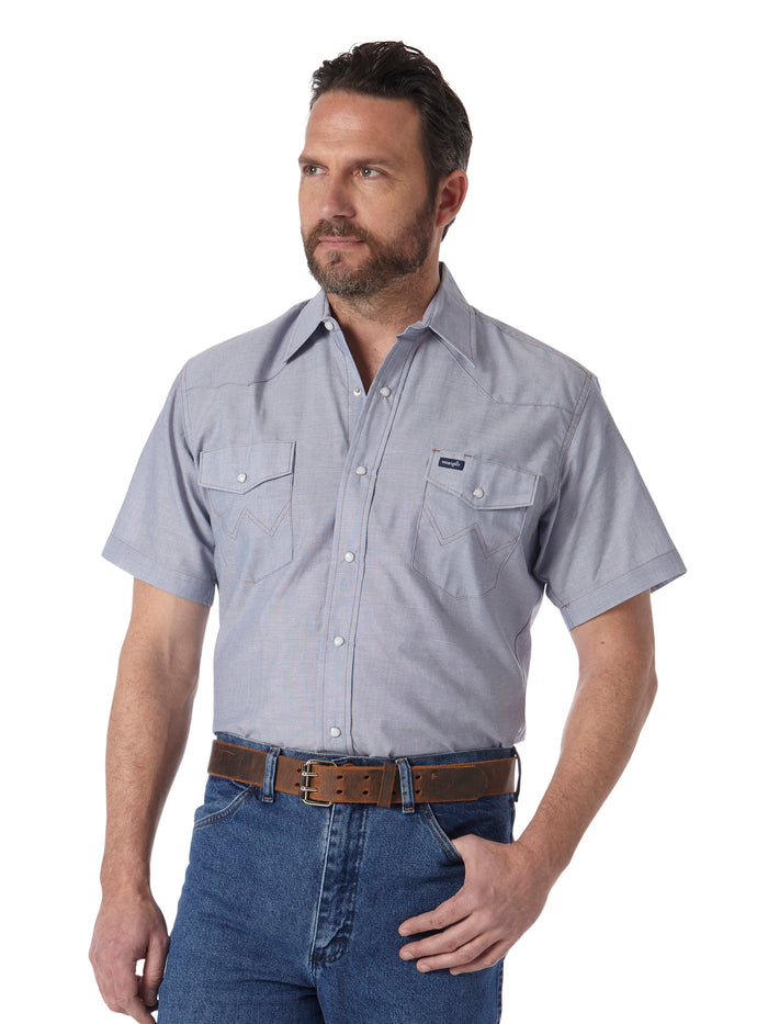 Men's Wrangler Denim Short Sleeve Polyester Work Shirt