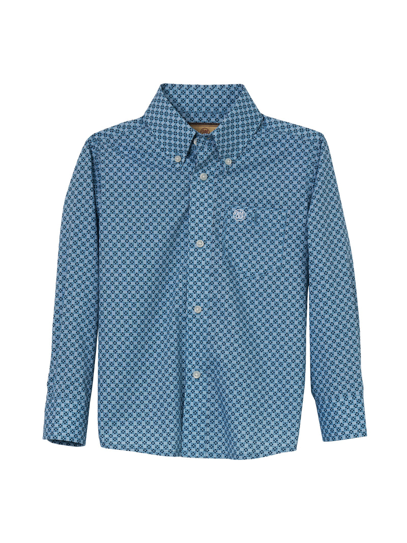 Boy's Wrangler Blue Print Western Shirt