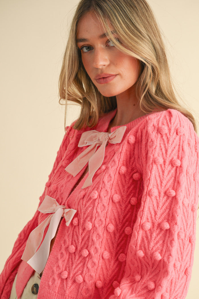 Ladies Salmon Pink Bow Sweater