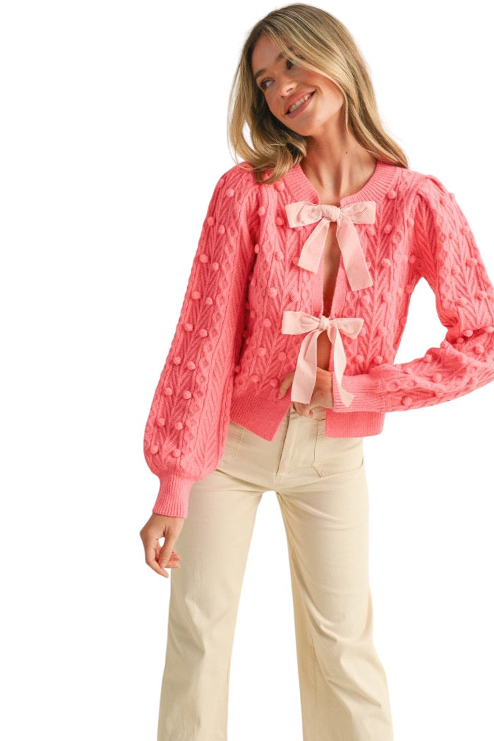 Ladies Salmon Pink Bow Sweater