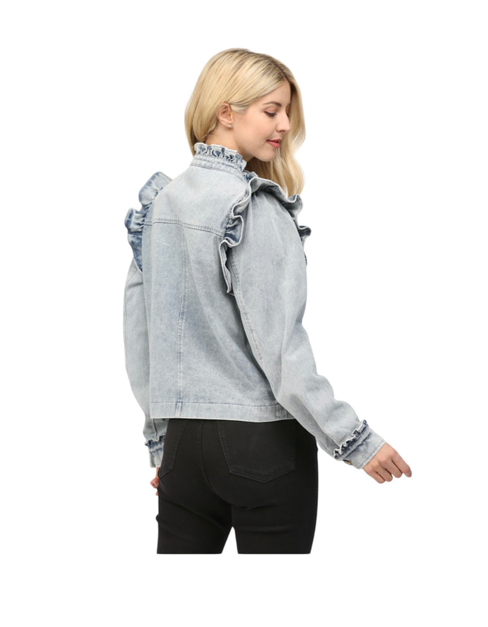 Ladies Light Denim Ruffle Jacket