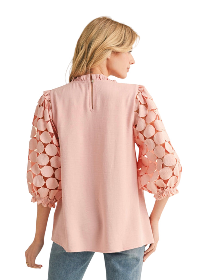 Ladies Blush Puff Sleeve Blouse