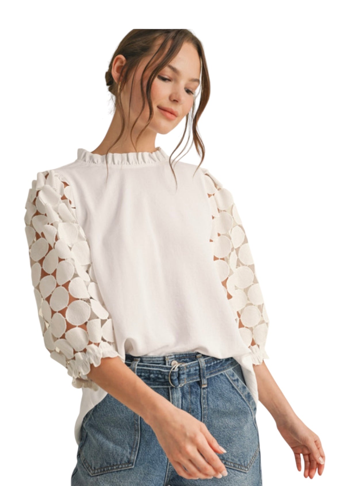 Ladies Off White Puff Sleeve Blouse