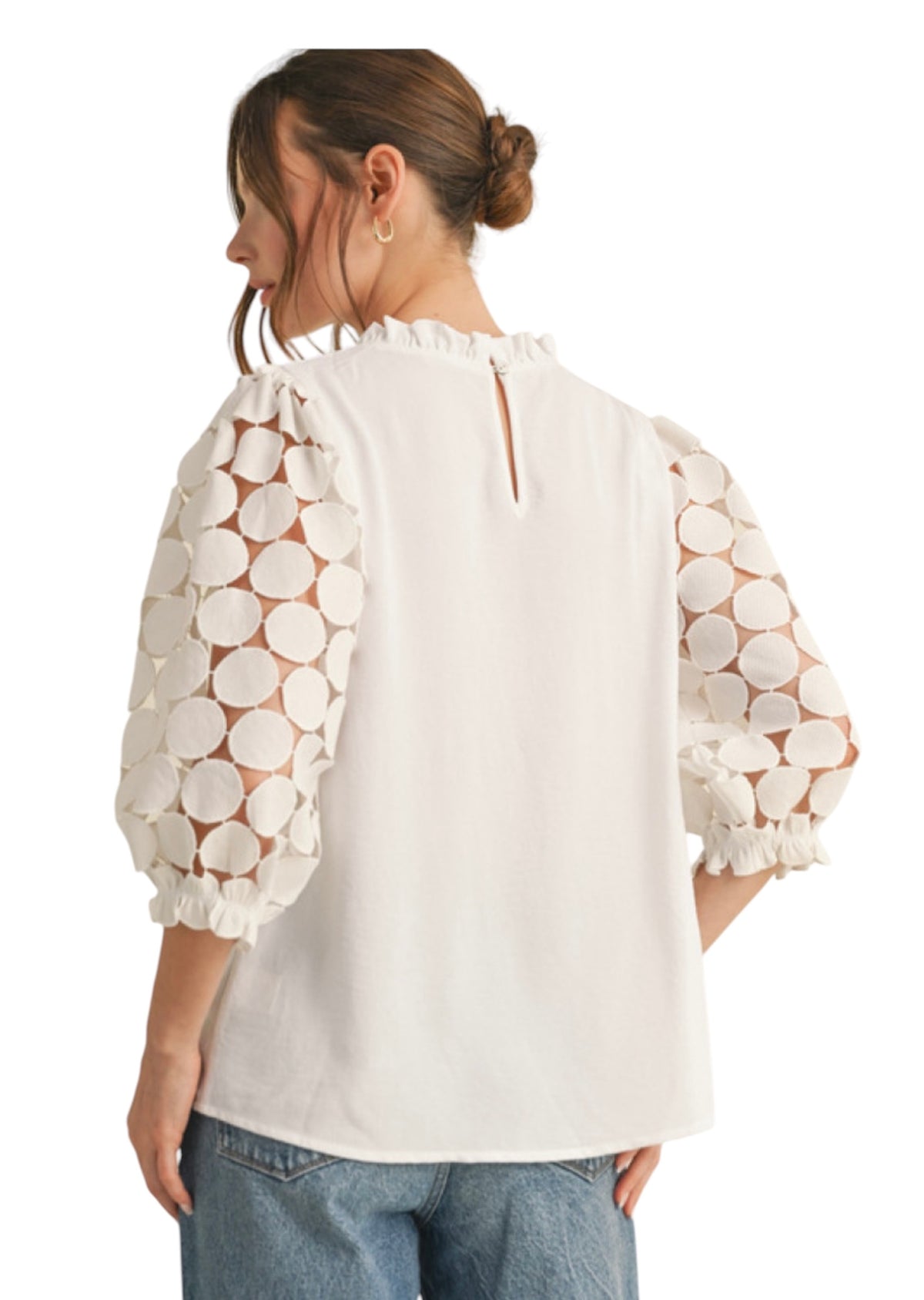 Ladies Off White Puff Sleeve Blouse