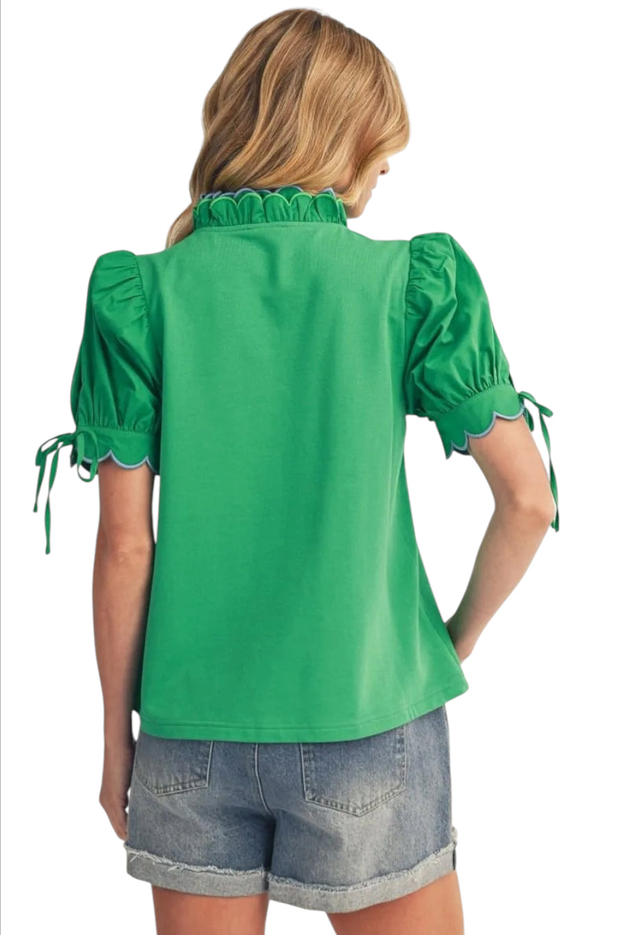 Ladies Kelly Green Scallop Blouse