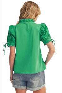 Ladies Kelly Green Scallop Blouse