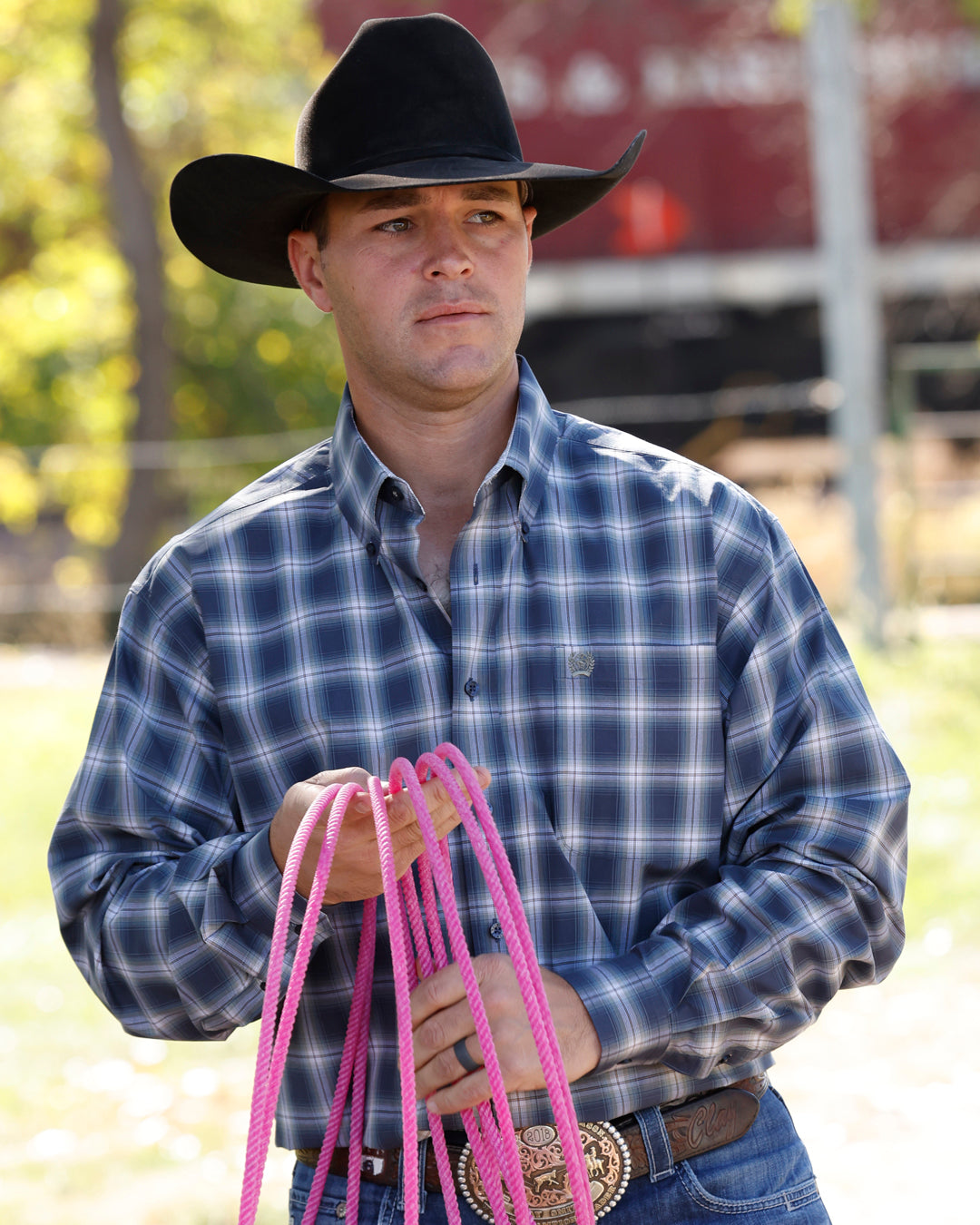 Men’s Cinch Navy Plaid Button Down Shirt