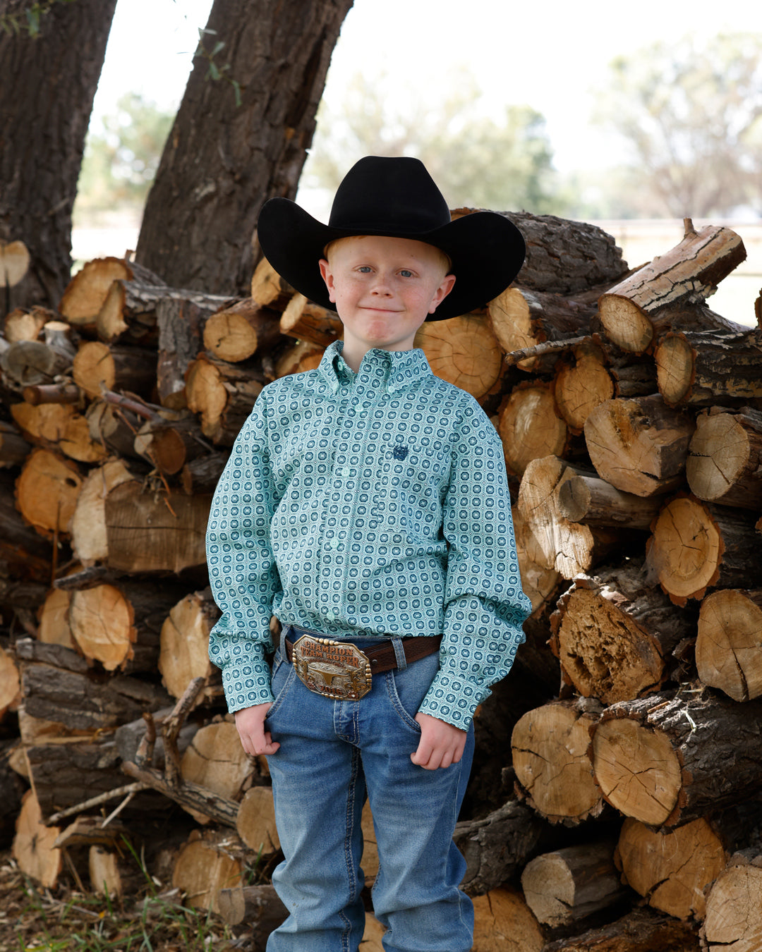 Boy's Cinch Turquoise Print Shirt