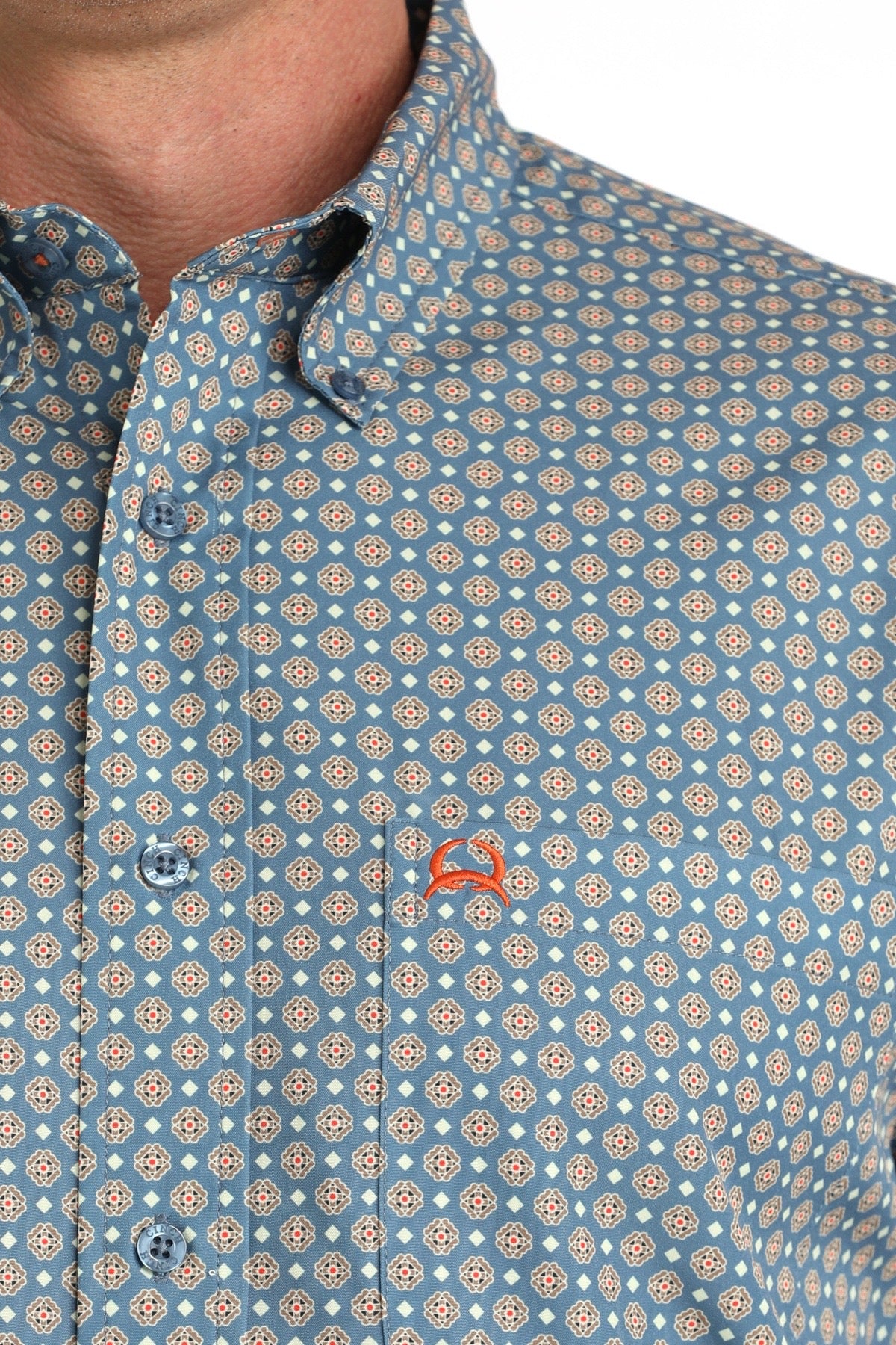 Men's Cinch Arenaflex Blue/Orange Print Shirt