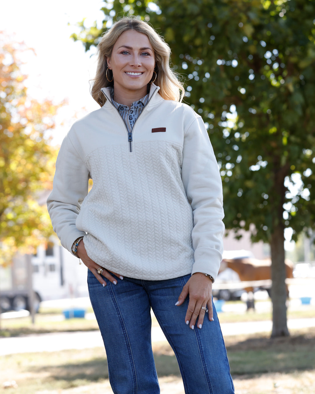 Ladies Cinch Cream 3/4 Zip