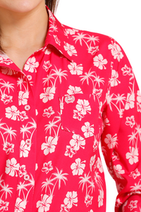 Women's Cinch Arenaflex Floral Fuchsia Long Sleeve Shirt