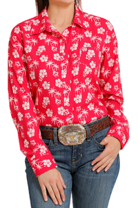 Women's Cinch Arenaflex Floral Fuchsia Long Sleeve Shirt