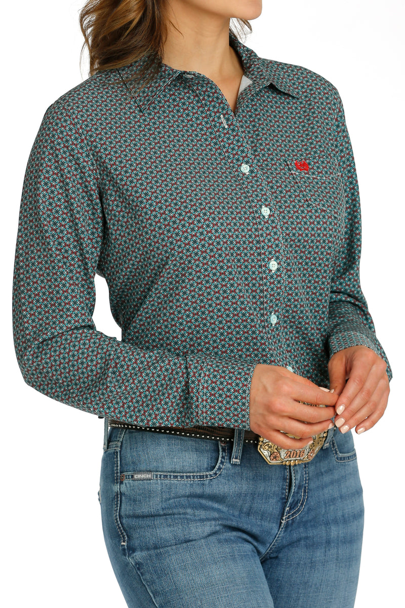 Ladies Cinch Arenaflex Green Print Western Shirt