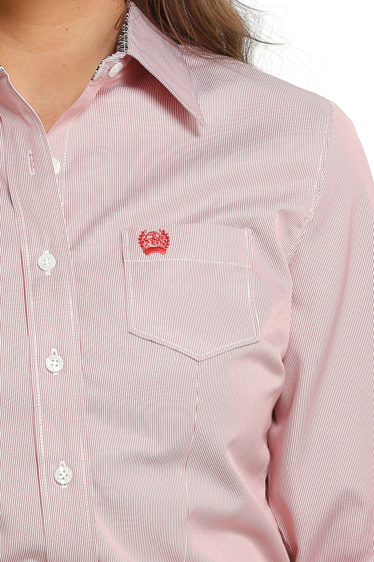 Women's Tencel Red Micro Stripe Button Down Western Shirt