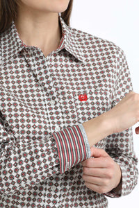 Ladies Cinch White/Rust Print Western Shirt