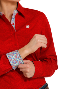 Women's Cinch Red Paisley Long Sleeve Shirt