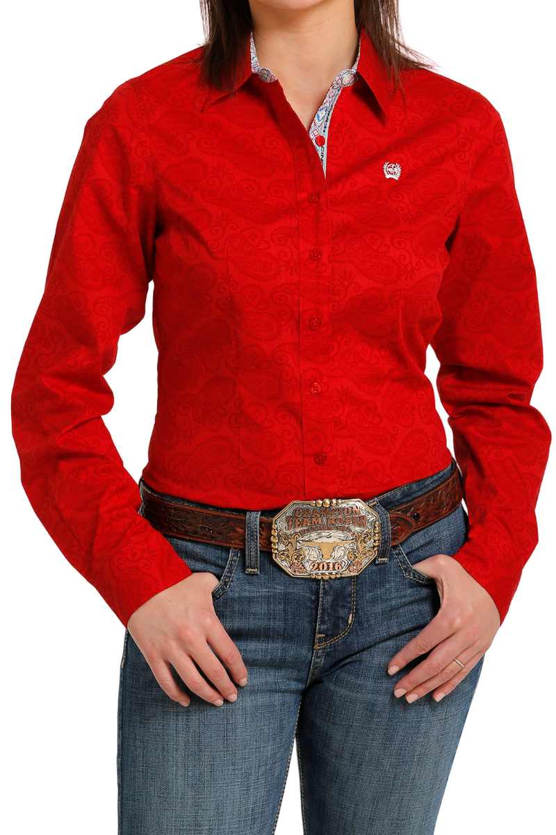 Women's Cinch Red Paisley Long Sleeve Shirt