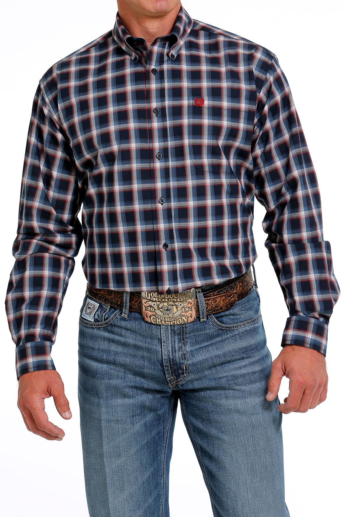 Men's Cinch Navy/ Red Button Down Western Shirt