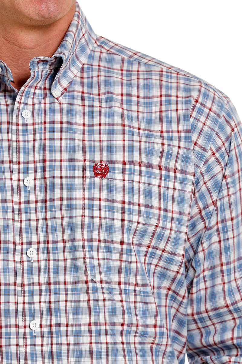 Men's Cinch Plaid Cream/Blue/Red Western Shirt