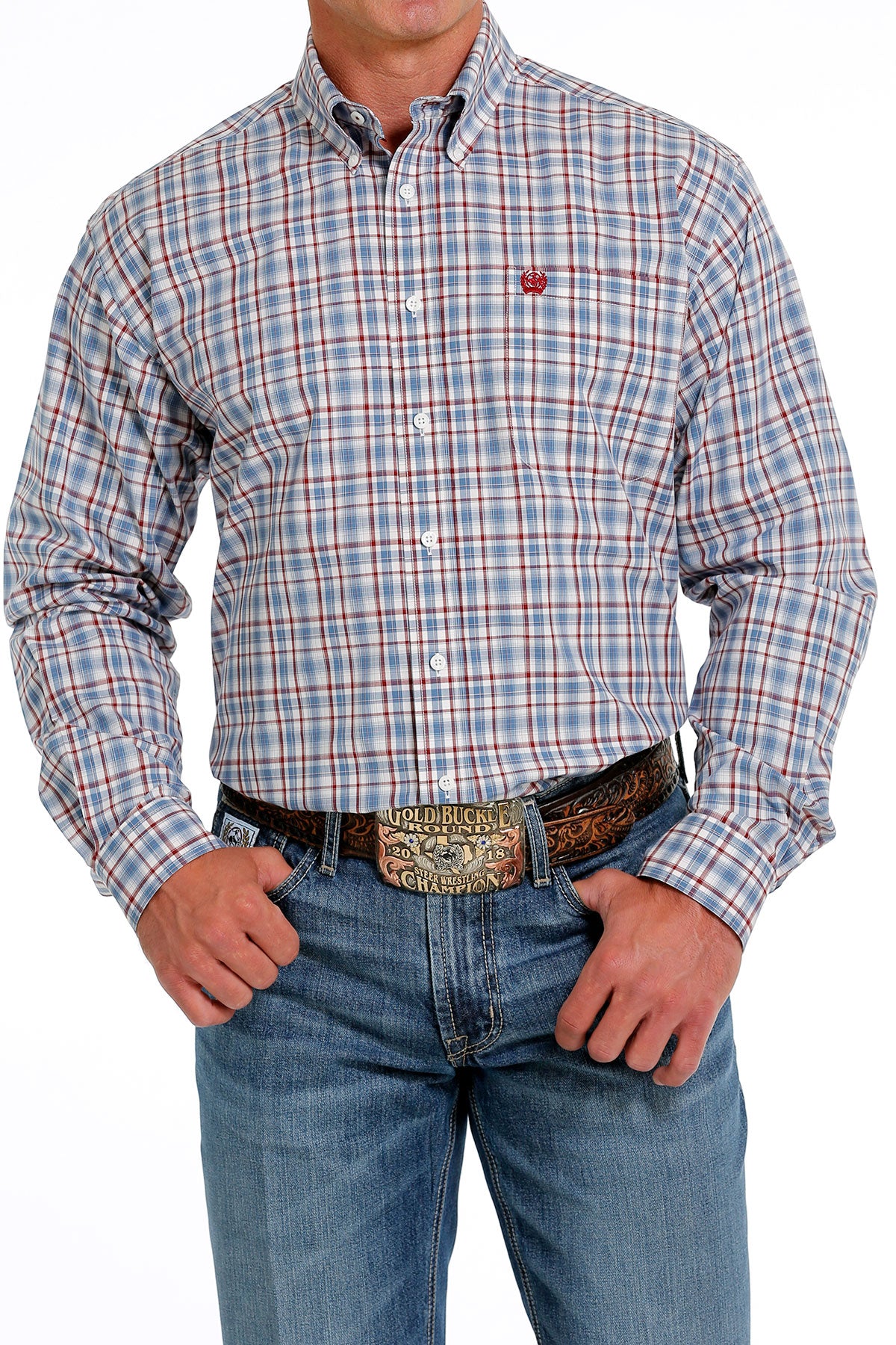 Men's Cinch Plaid Cream/Blue/Red Western Shirt