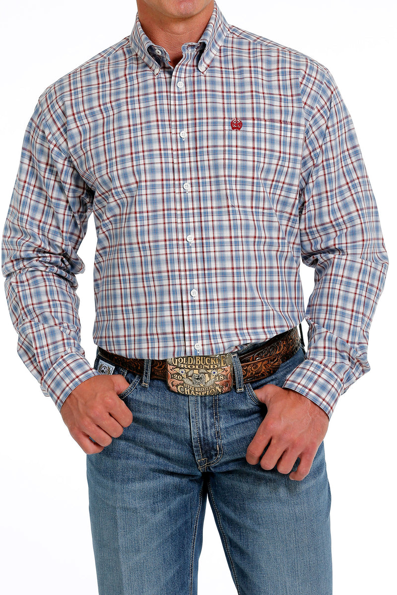 Men's Cinch Plaid Cream/Blue/Red Western Shirt