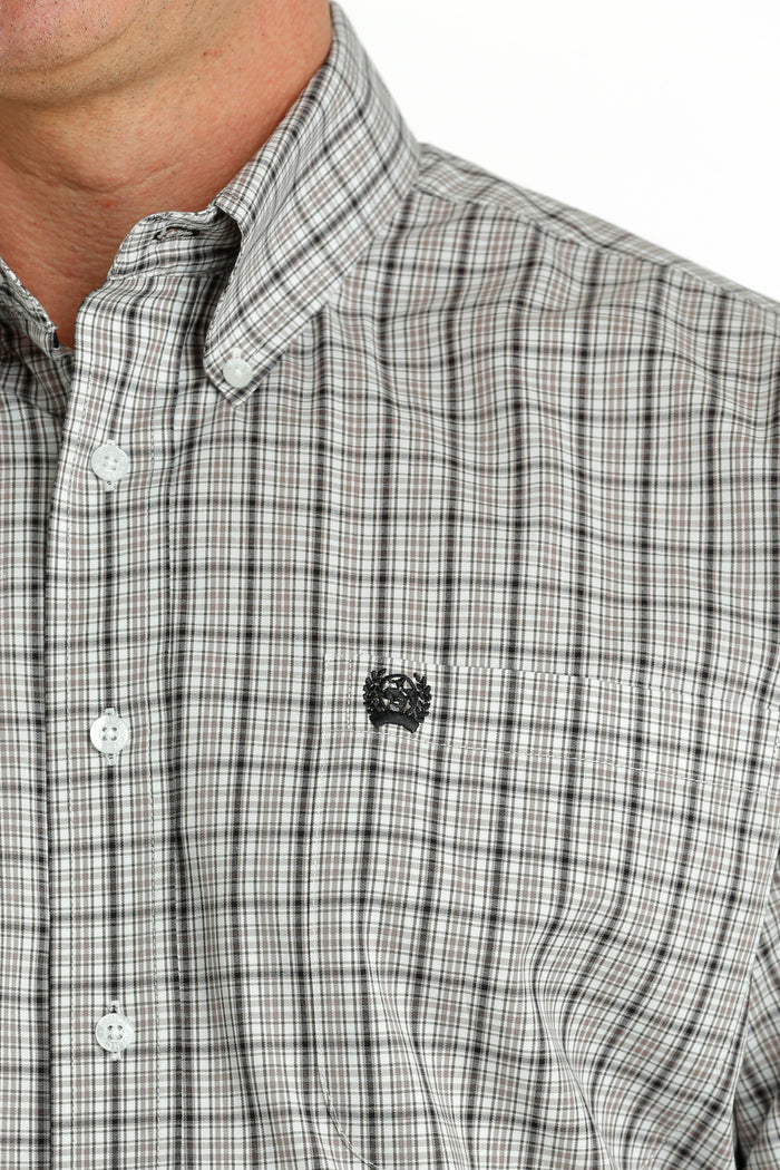 Men's Cinch Plaid White Long Sleeve Button Down Shirt