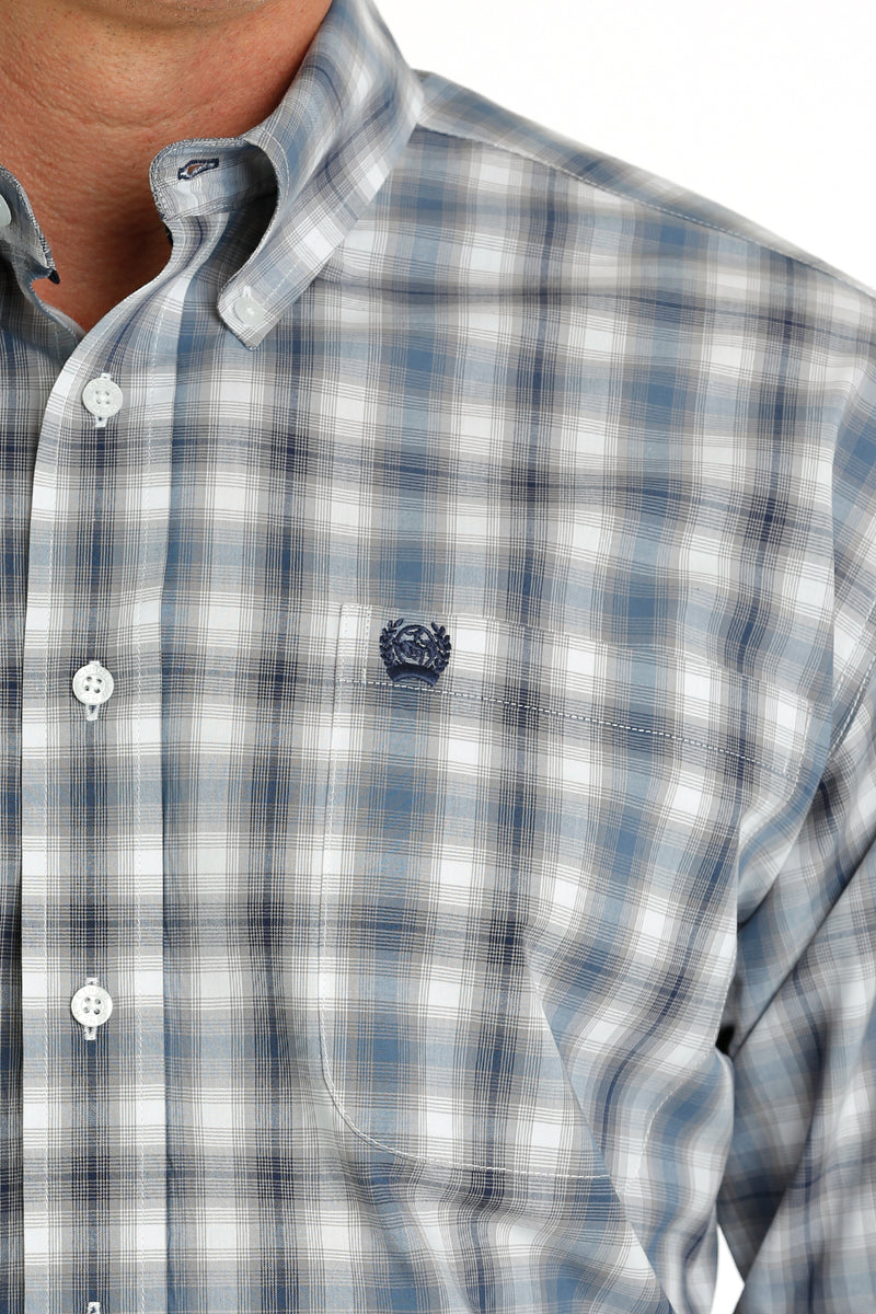 Men's Cinch Large Blue/White Plaid Button Down Shirt