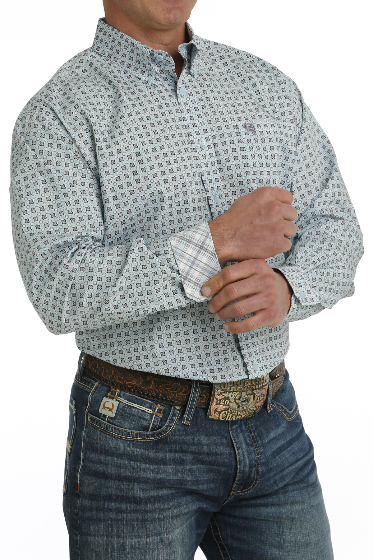 Men's Cinch Blue Pattered Long Sleeve Western Shirt