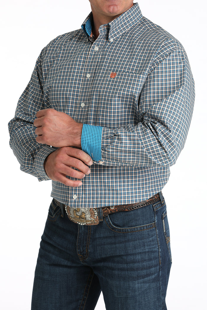 Men's Cinch Blue/Orange Petit Plaid Shirt