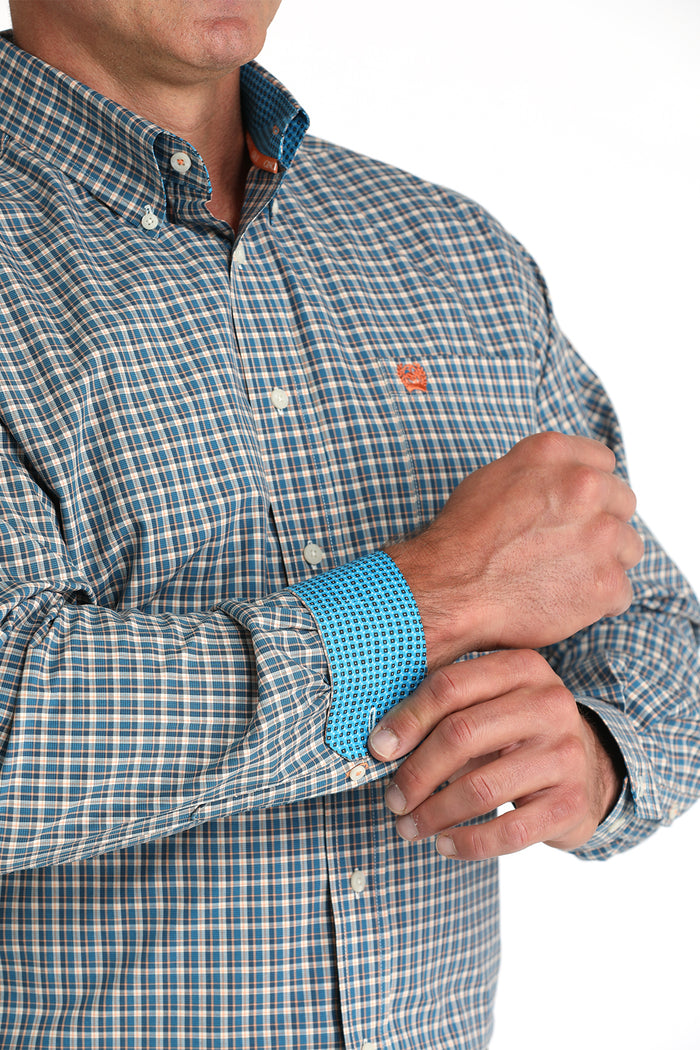 Men's Cinch Blue/Orange Petit Plaid Shirt
