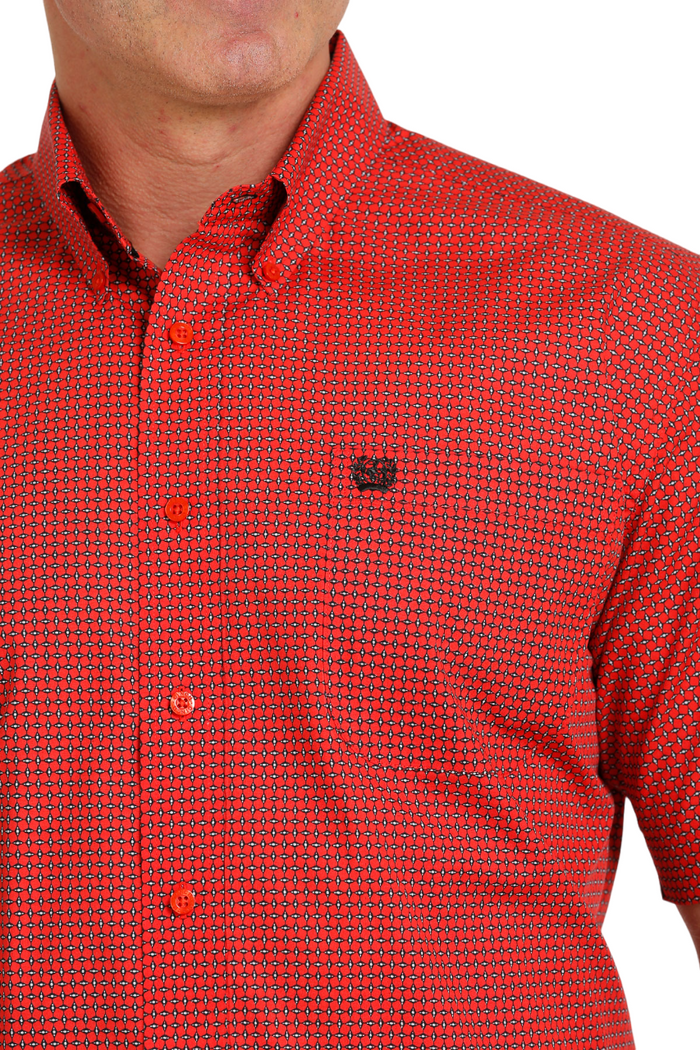 Men's Cinch Short Sleeve Red Print Shirt