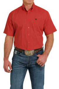 Men's Cinch Short Sleeve Red Print Shirt