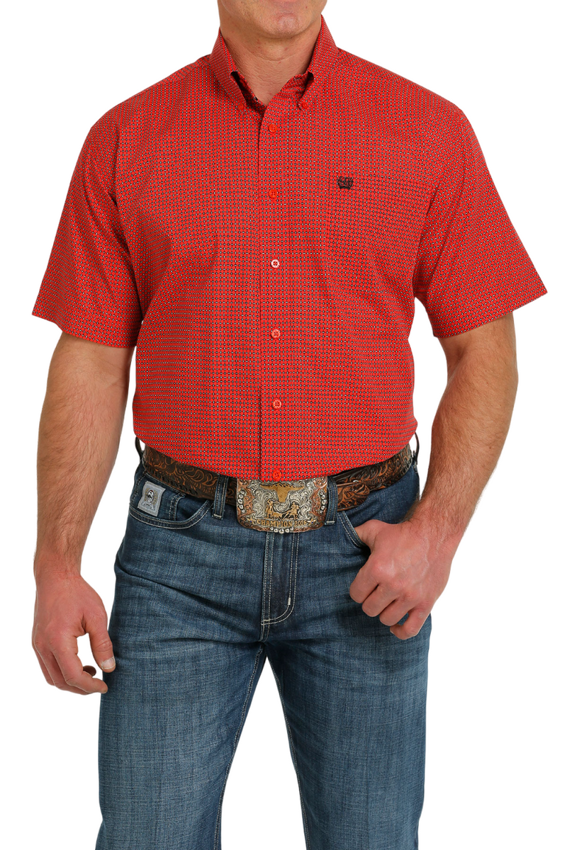 Men's Cinch Short Sleeve Red Print Shirt