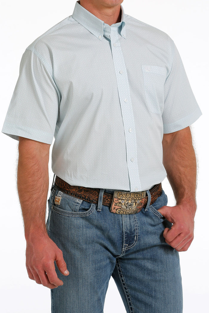 Men's Short Sleeve Light Blue Print Shirt