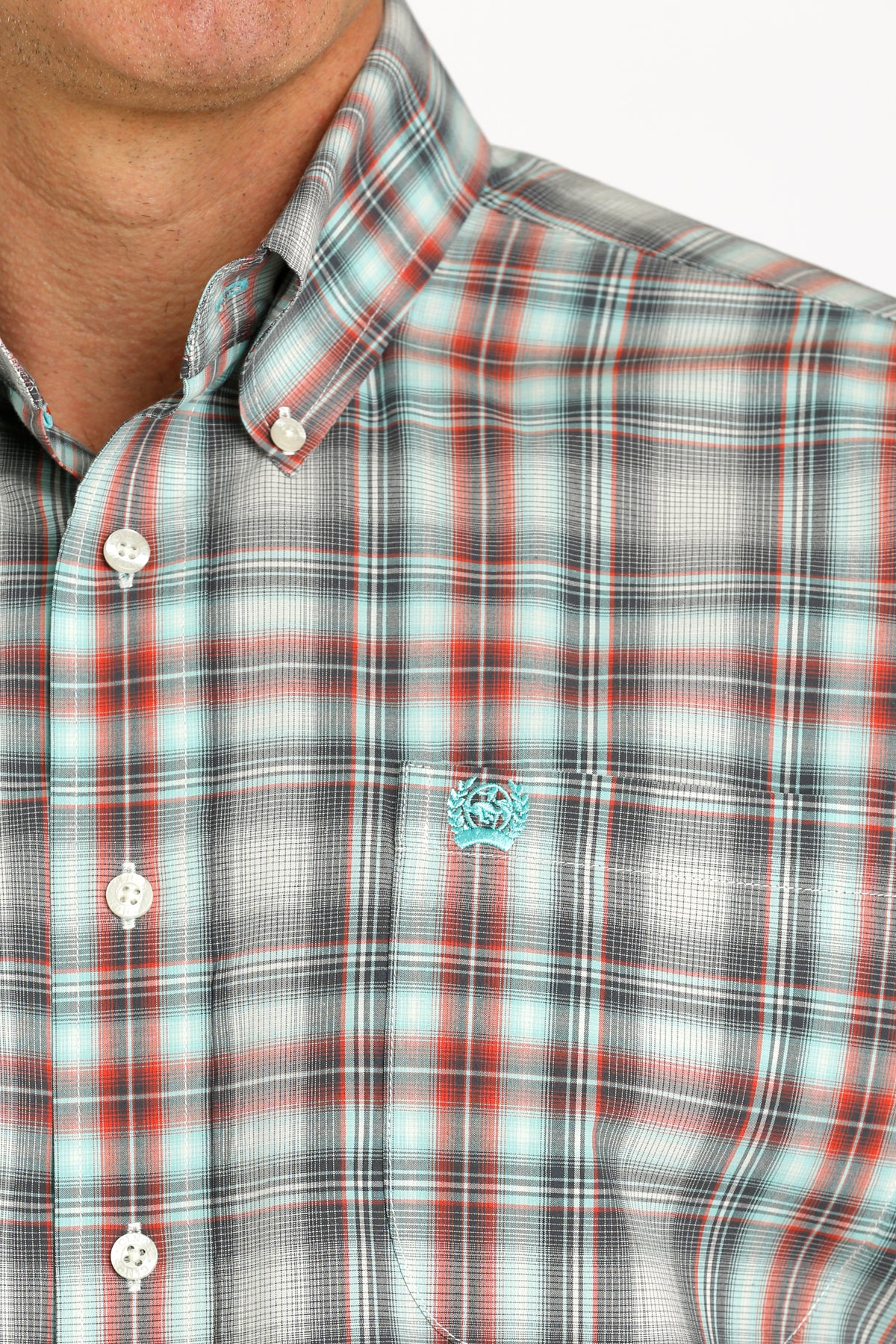 Men's Cinch Red/Gray Plaid Short Sleeve Shirt