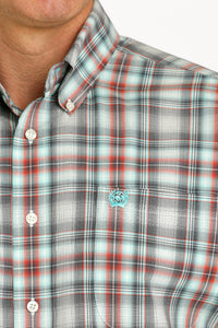 Men's Cinch Red/Gray Plaid Short Sleeve Shirt