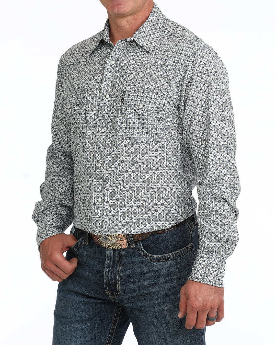 Men's Cinch Arenaflex White/Grey Shirt