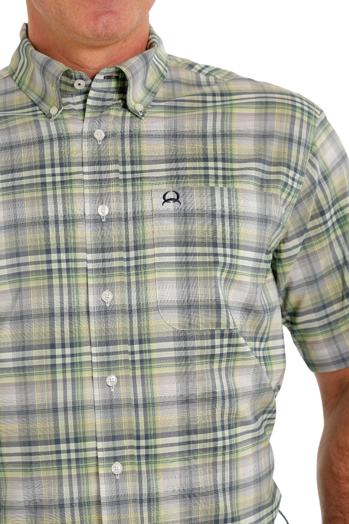 Men's Cinch Multi Green Plaid Arenaflex Short Sleeve Shirt