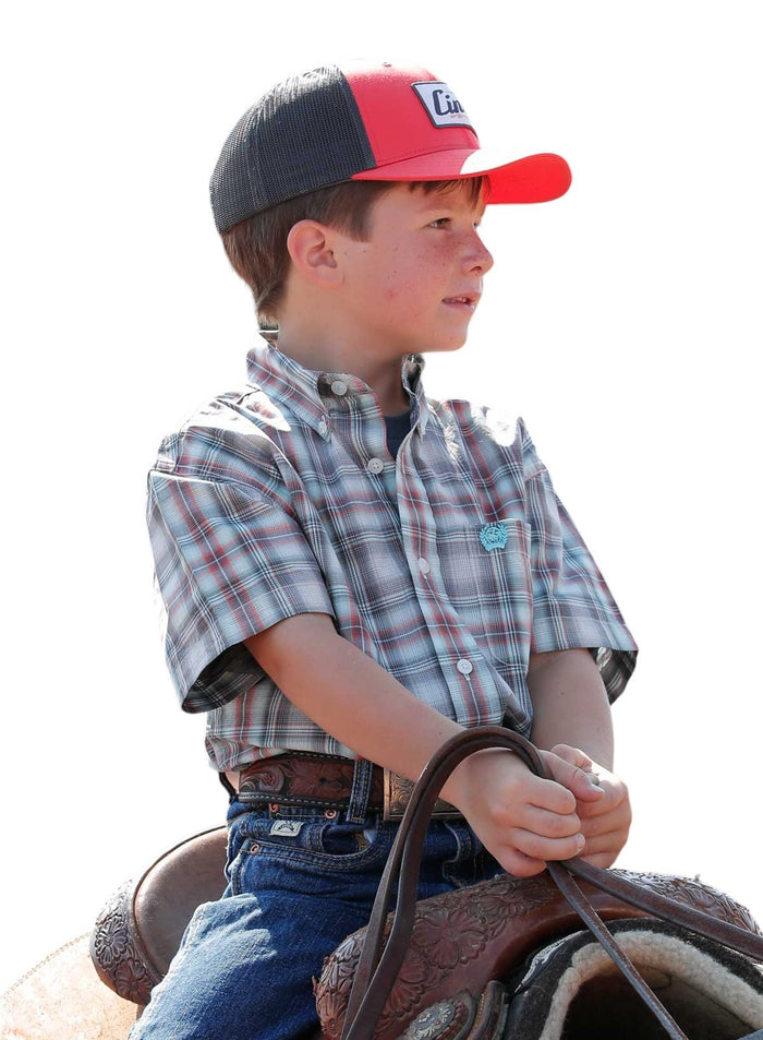 Boy's Cinch Short Sleeve Blue/Red Shirt