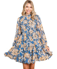 Women's Steel Blue Floral Dress