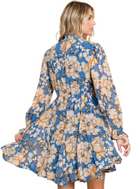 Women's Steel Blue Floral Dress