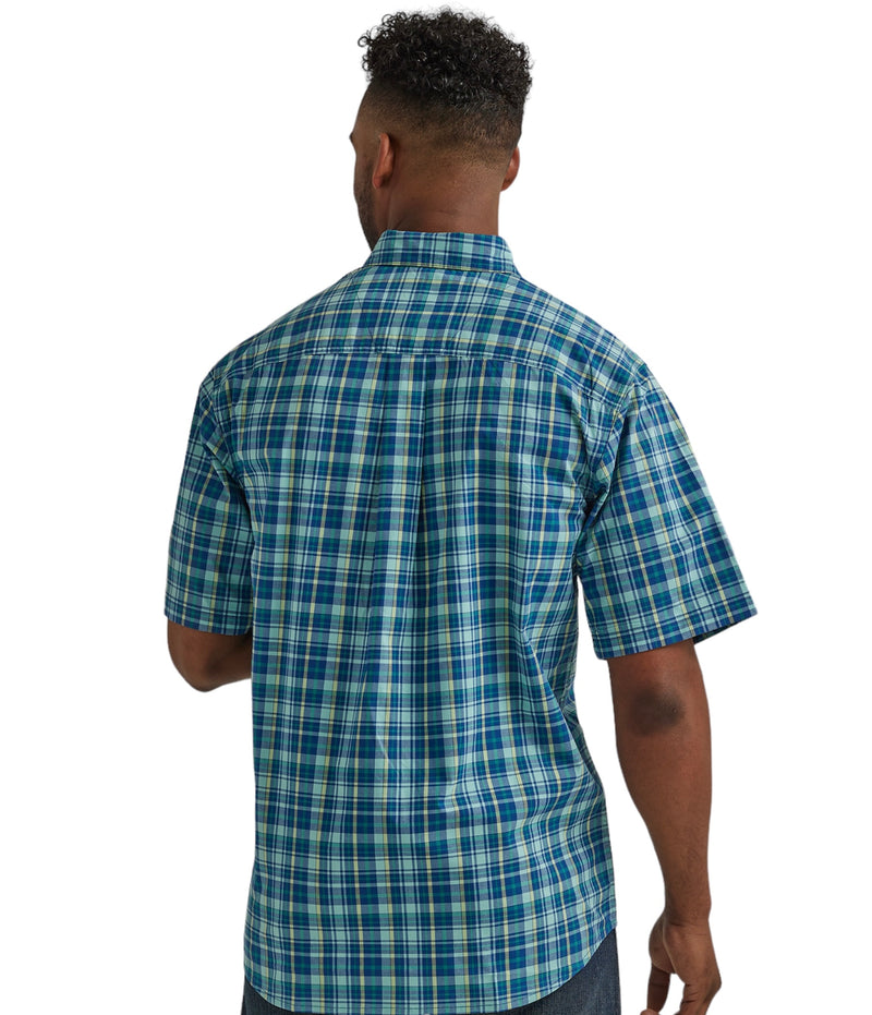 Men's Wrangler Short Sleeve Blue Plaid Shirt