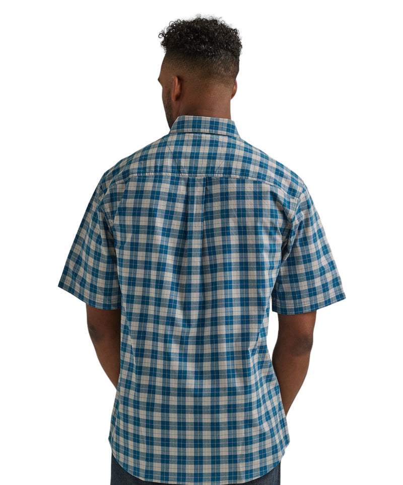 Men's Wrangler Short Sleeve Blue Plaid Shirt