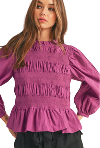 Women's Purple Ruffle Mock Neck Shirt