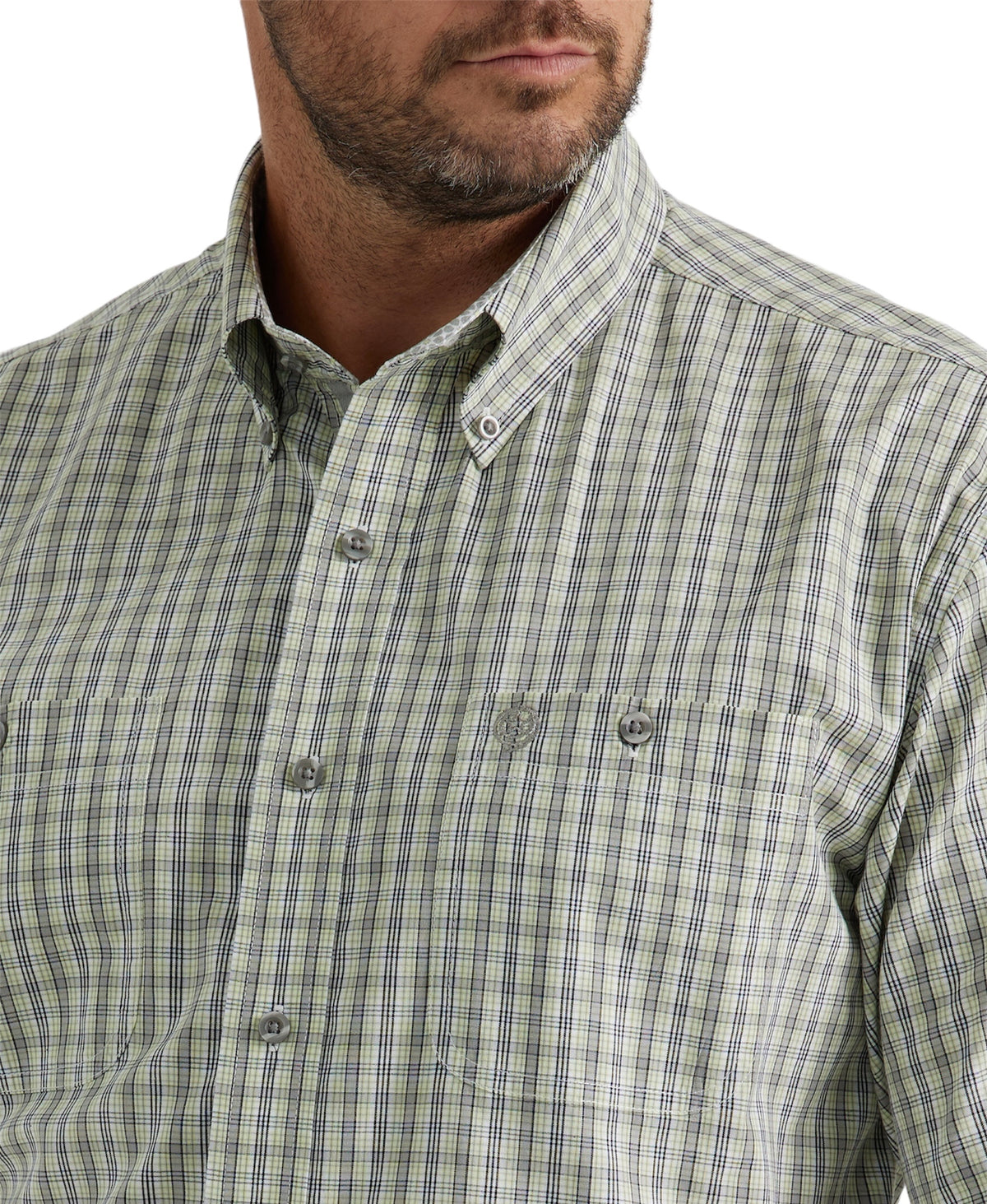 Men's Wrangler Short Sleeve Sage Plaid Shirt