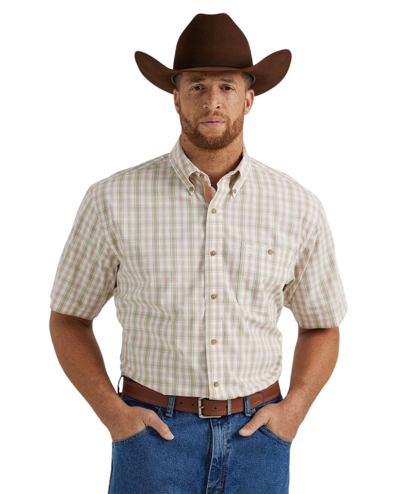Men's Wrangler Short Sleeve Tan/Blush Shirt