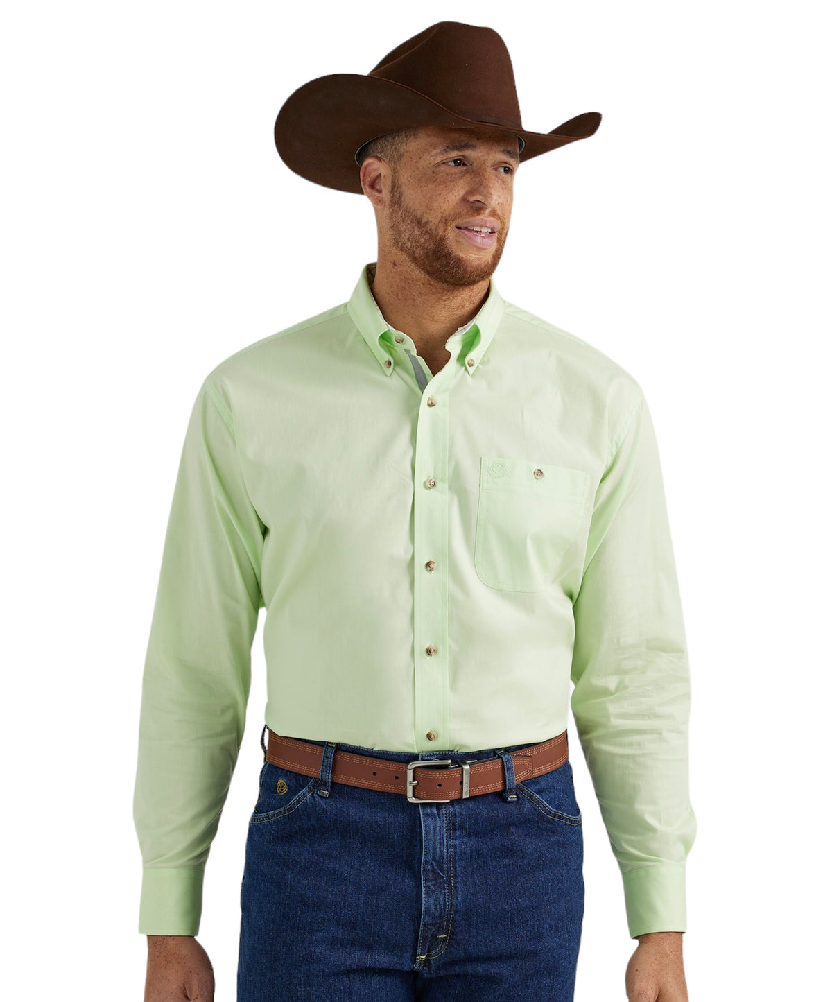 Men's Wrangler Solid Light Green Western Shirt