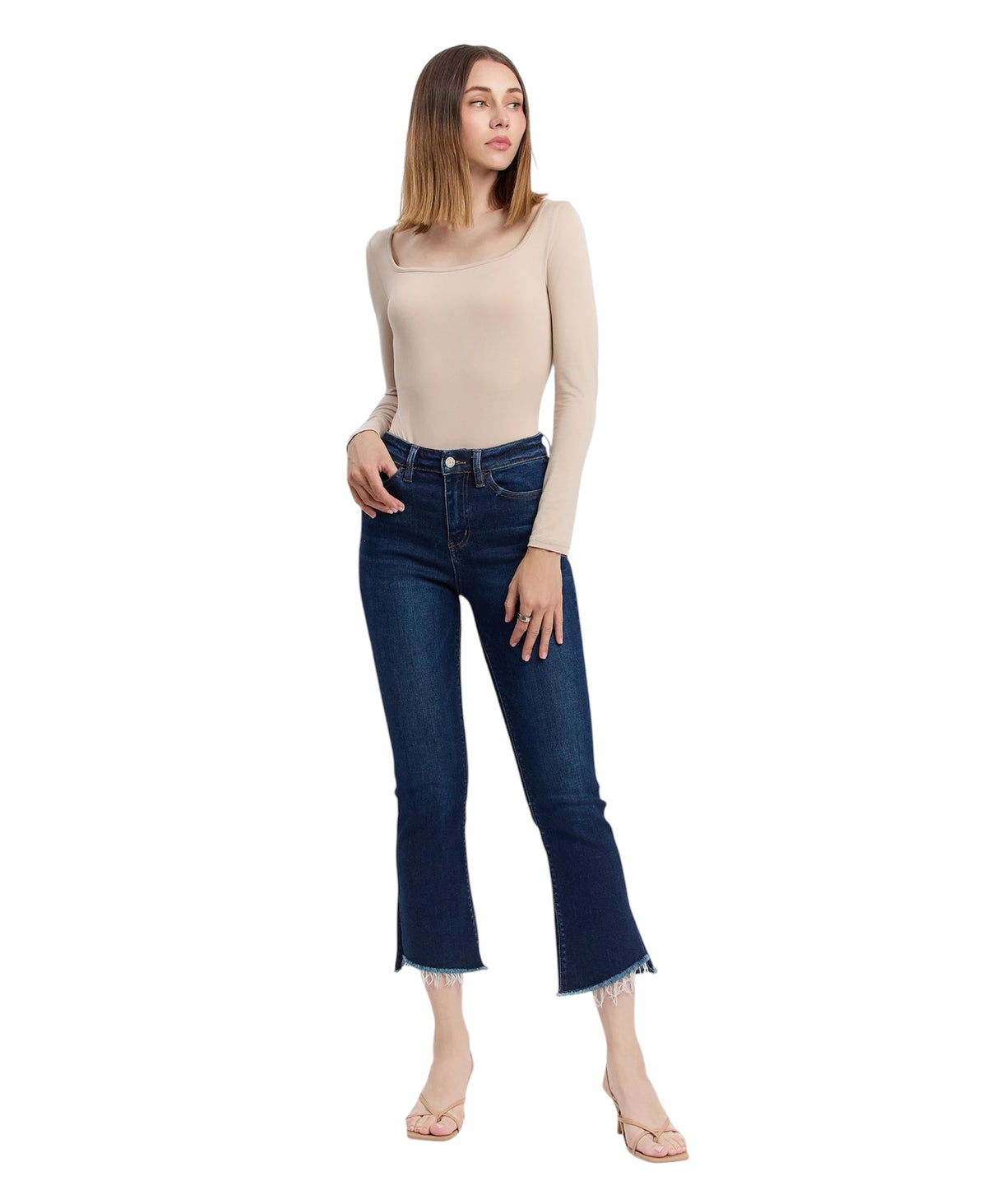 Ladies Vervet Motivated - High Rise Step Raw Hem Crop Flare Jeans